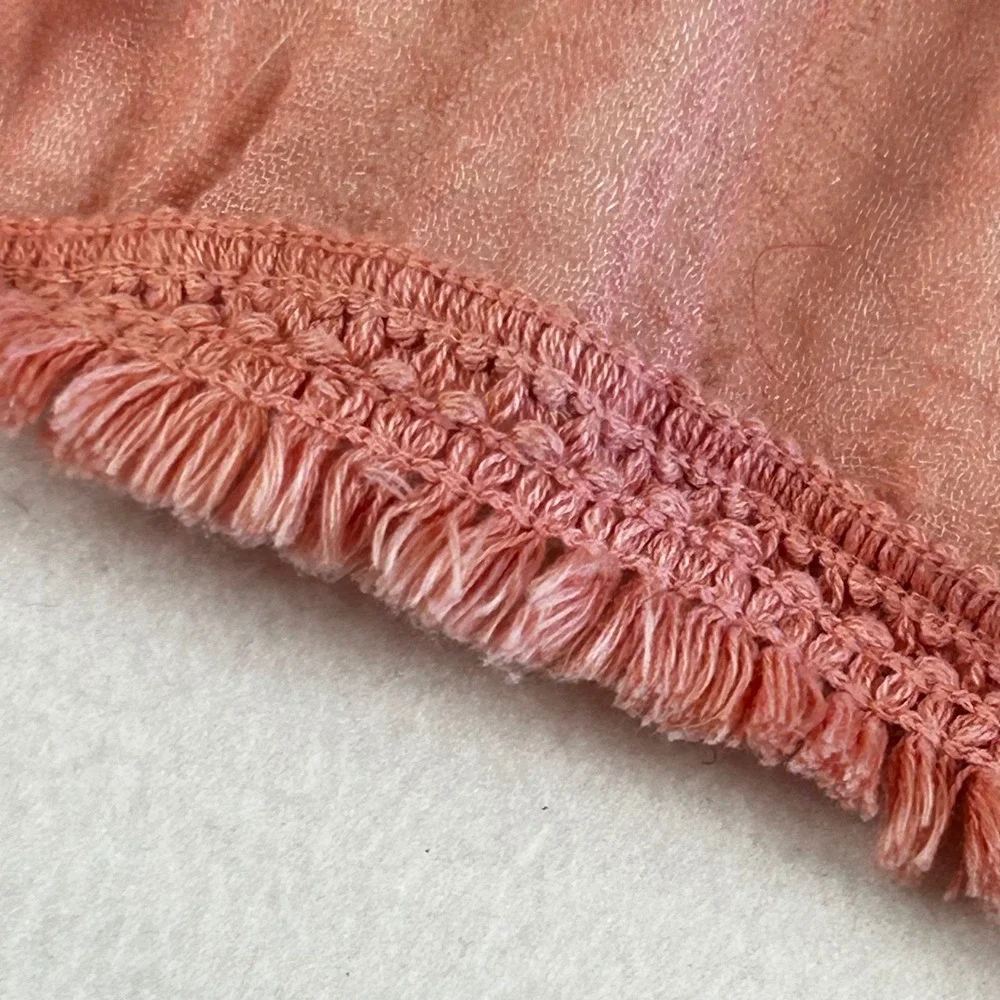 One Size Pink Sheer Gauze Scarf‎ Wrap Fringe Trim